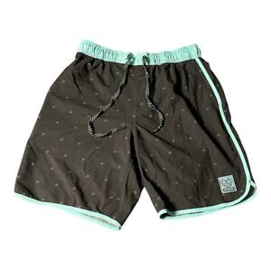 Dixxon Men Finney Chad Shorts Mens Small Quick Dry Swim Trunks Scalloped Leg AOP